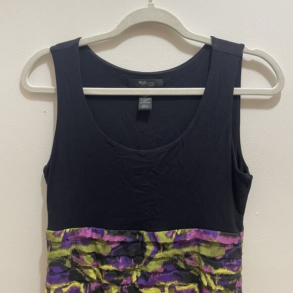 Style & Co Sleeveless Ruffle Bottom Knee Length Purple Green Mini Dress, S - Picture 2 of 7